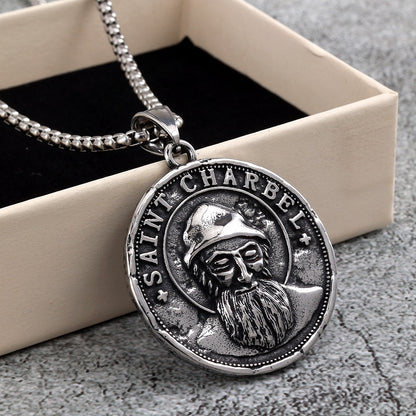 Men's vintage stainless steel Saint Chapelle double-sided medal pendant