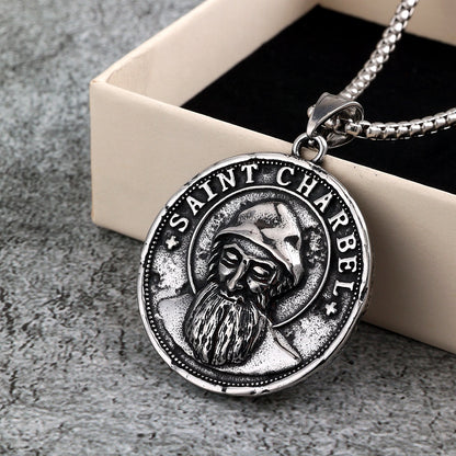 Men's vintage stainless steel Saint Chapelle double-sided medal pendant
