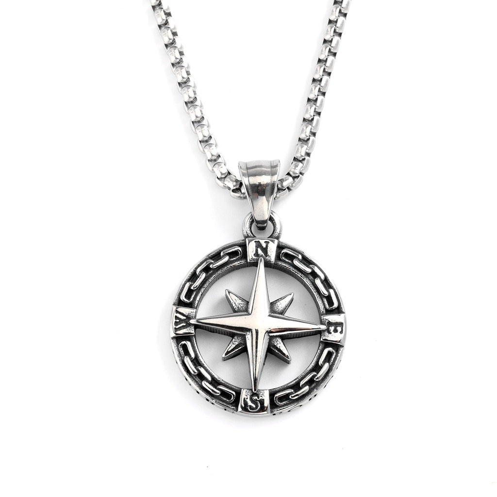 Men's Vintage Stainless Steel Single-Sided Compass Pendant