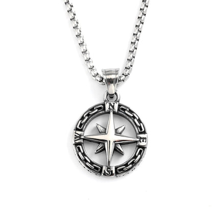 Men's Vintage Stainless Steel Single-Sided Compass Pendant