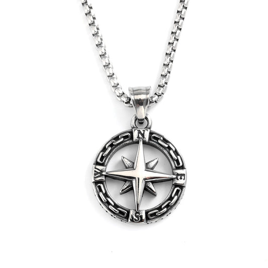 Men's Vintage Stainless Steel Single-Sided Compass Pendant