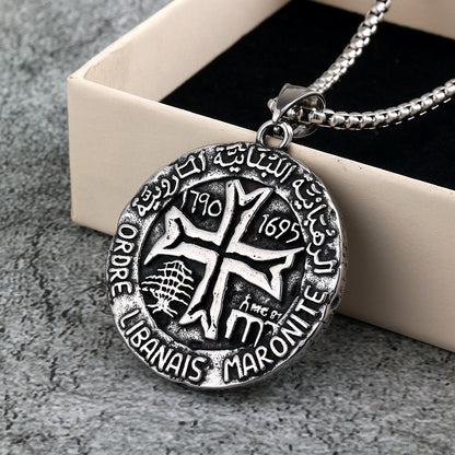 Men's vintage stainless steel Saint Chapelle double-sided medal pendant