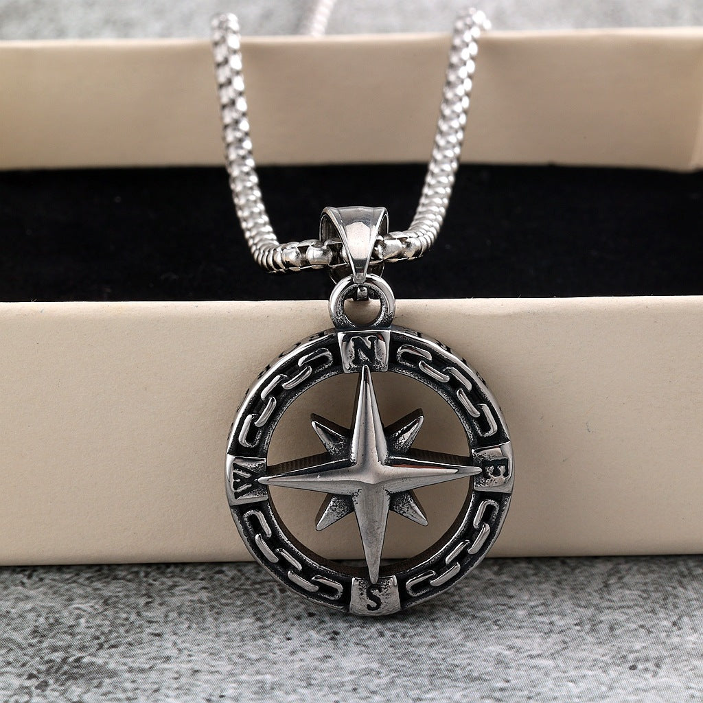 Men's Vintage Stainless Steel Single-Sided Compass Pendant