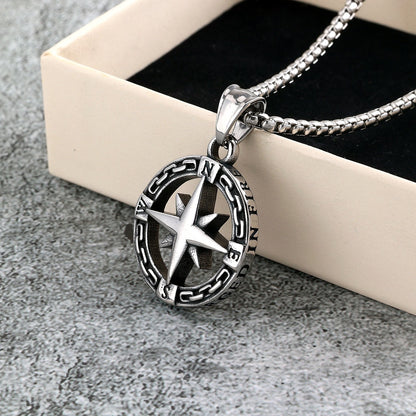 Men's Vintage Stainless Steel Single-Sided Compass Pendant