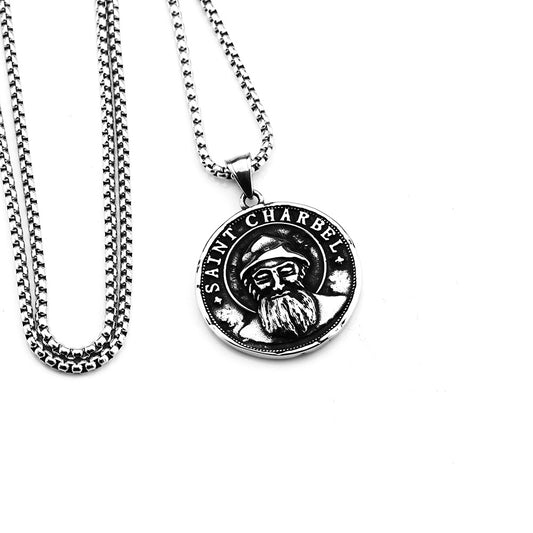 Men's vintage stainless steel Saint Chapelle double-sided medal pendant