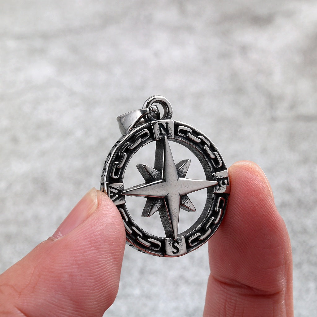 Men's Vintage Stainless Steel Single-Sided Compass Pendant